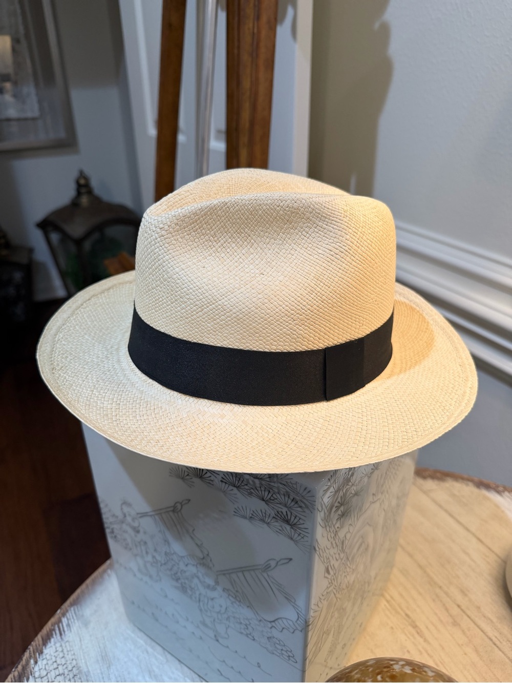 Ultra Fino Gamboa Classic Straw Fedora with Black Band